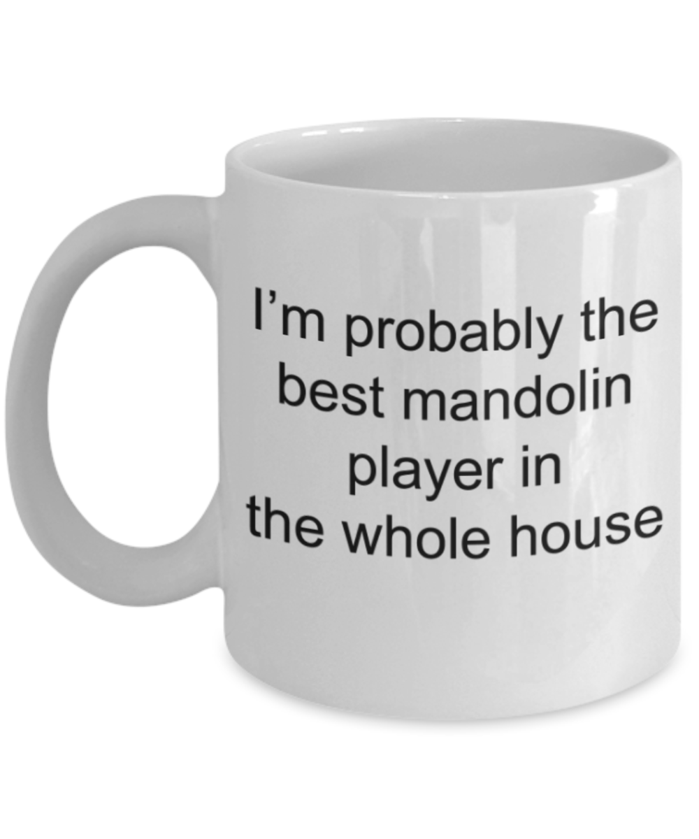 Funny mugs, Best mandolin player in the whole house - Funny White Porcelain Coffee Mug Cute Ceramic Cup 11 oz