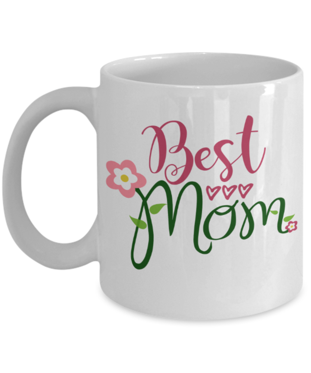Mothere day gift - Best Mom - White Porcelain Coffee Mug Cute Ceramic Cup 11 oz