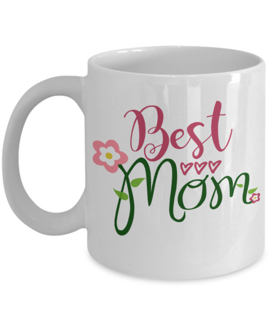 Mothere day gift - Best Mom - White Porcelain Coffee Mug Cute Ceramic Cup 11 oz