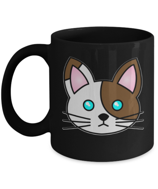 Gift gor cat lovers , White & Brown Cats - Black Coffee Mug Porcelain Tea Cup 11 oz - Great Gift