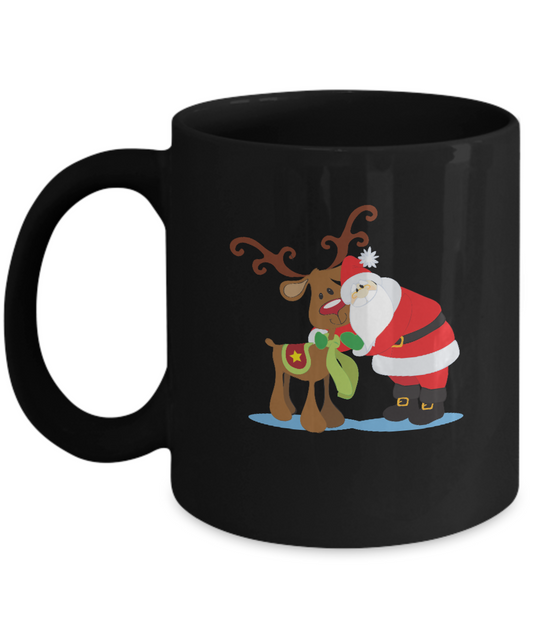 Antler Cow Santa coffee Mugs - Valentines day Gifts - Christmas Gifts Funny Black coffee mugs 11 oz