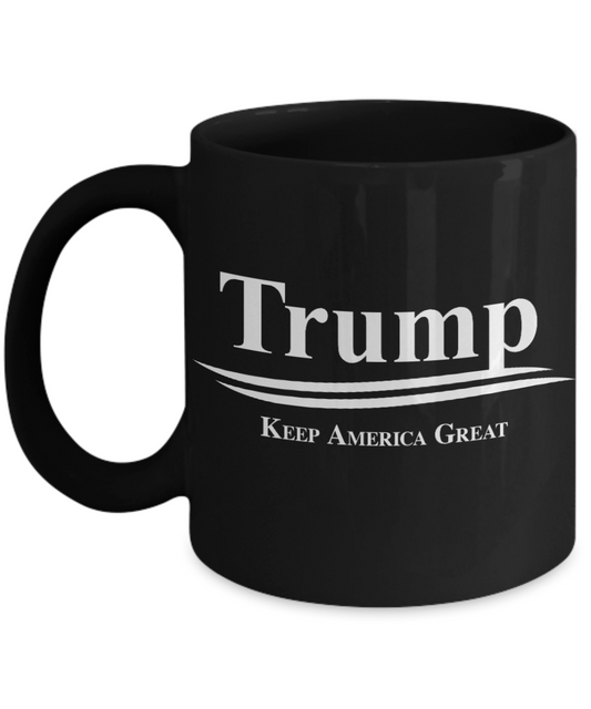 Trump 2020 Flag mugs, Trump Keep America Great - Funny Black Porcelain Coffee 11 oz