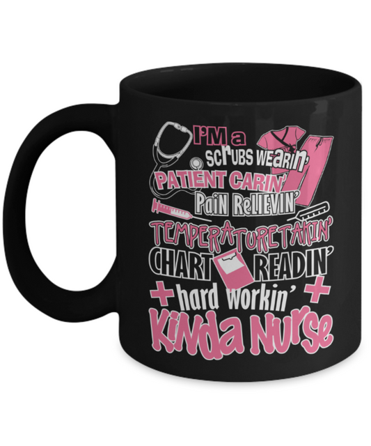 Nurse Lovers Mugs , Hardworking Nurse - Black Coffee Mug Porcelain Tea Cup 11 oz - Great Gift