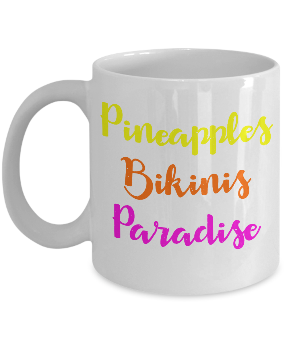 Bikini Girl Coffee Mug,Pineapples Bikinis Paradise-White Porcelain Coffee Mug 11 oz For Daughter,Teen,Women, Girlfriend