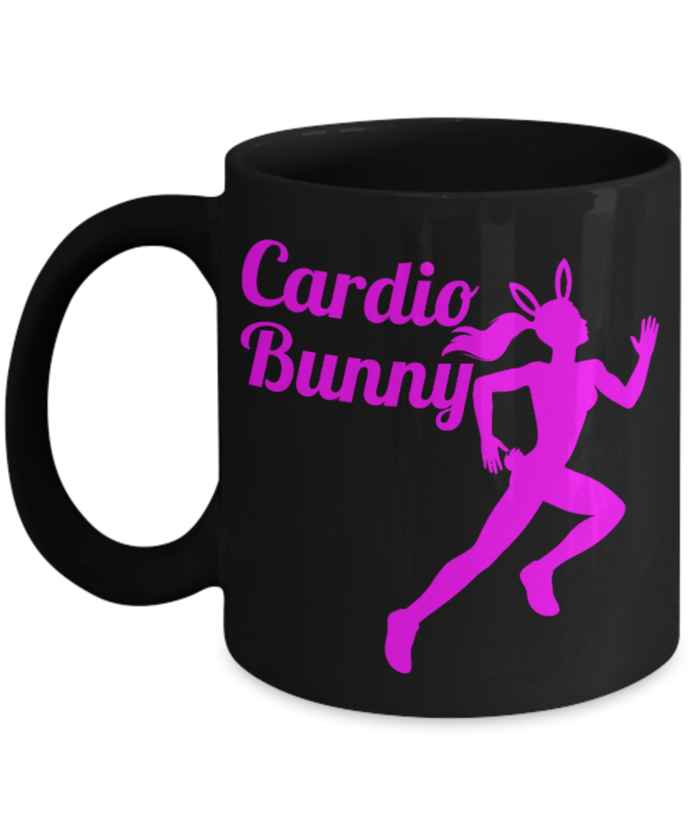 Cardio Lovers mugs , Cardio Bunny - Black Coffee Mug Porcelain Tea Cup 11 oz - Great Gift