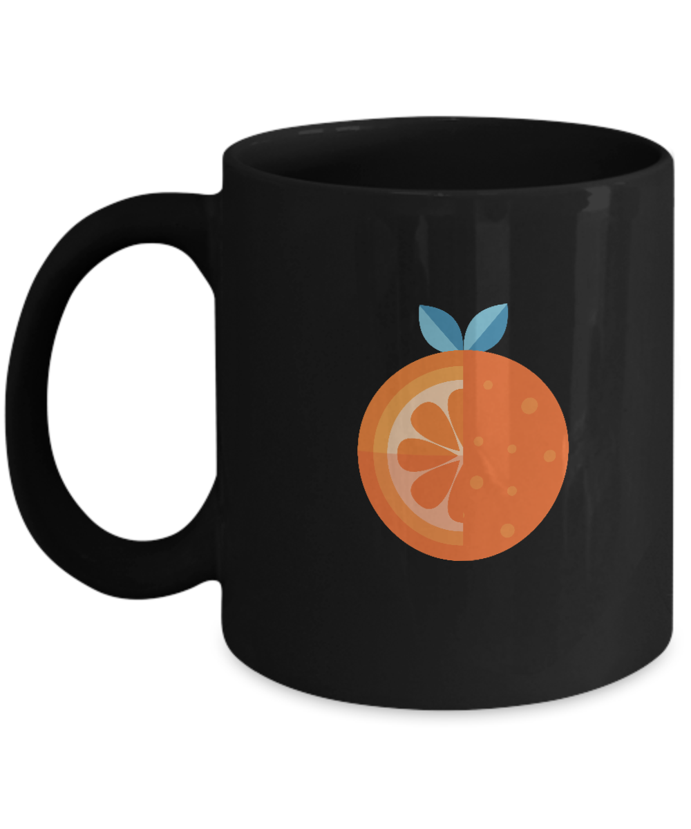 Orange half Black Mugs - Funny Christmas Gifts - Porcelain Black coffee mugs 11 oz