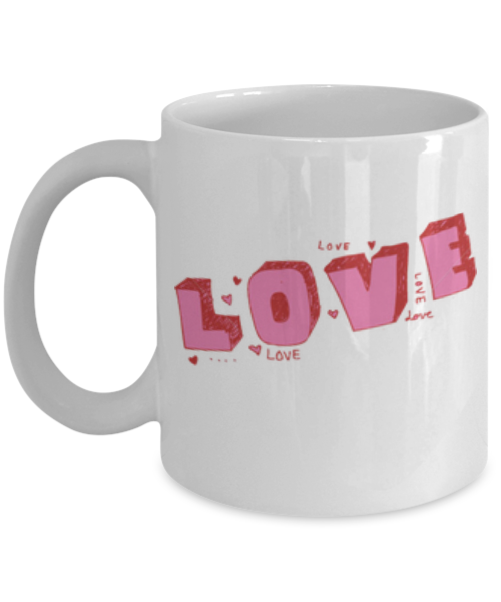 Love Coffee Mug - White Porcelain Coffee Cup,Premium 11 oz White coffee cup