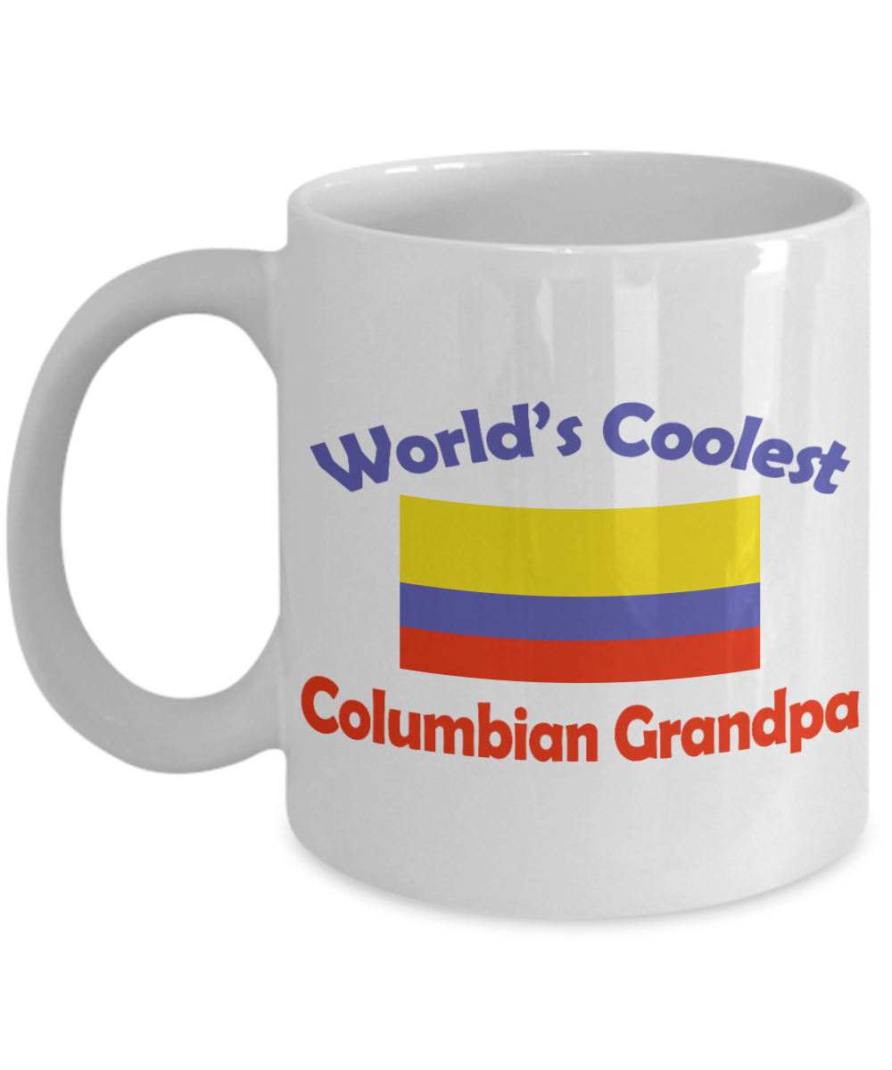Colombian Gift Coffee Mug, World's Coolest Colombian Grandpa-White Porcelain Coffee Mug 11 oz