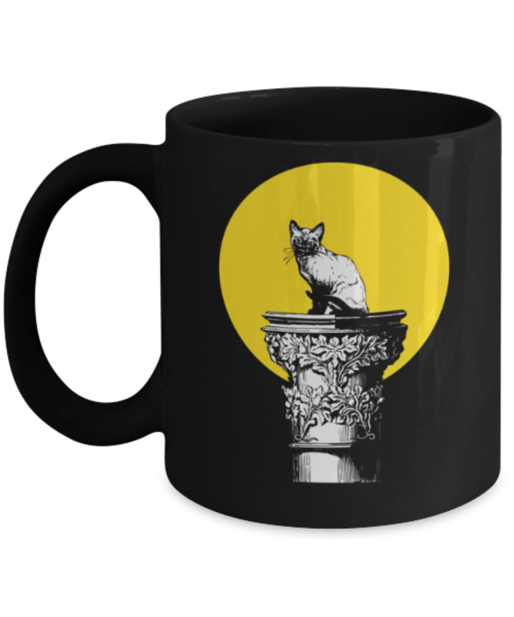 Funny coffee mugs , Pussy On A Pedestal - Black Coffee Mug Porcelain Tea Cup 11 oz - Great Gift
