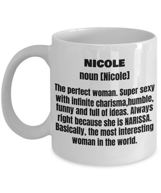 Nicole First Name Adult Definition - Funny White Porcelain Coffee Mug Cute Ceramic Cup 11 oz