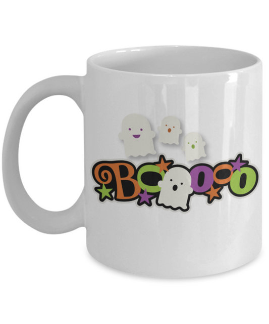 Halloween Boo Mug - White Porcelain Coffee Cup,Premium 11 oz White coffee cup