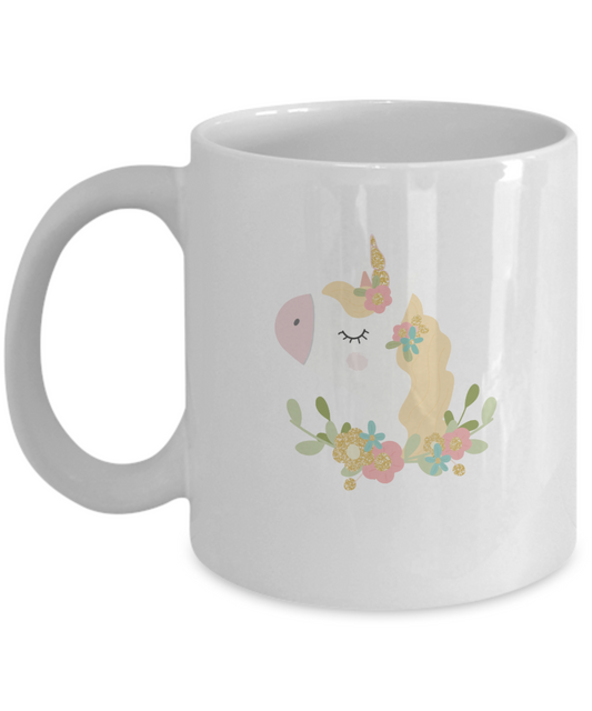 Floral Shy Unicorn white mugs - Funny Christmas Gifts - White coffee mugs 11 oz