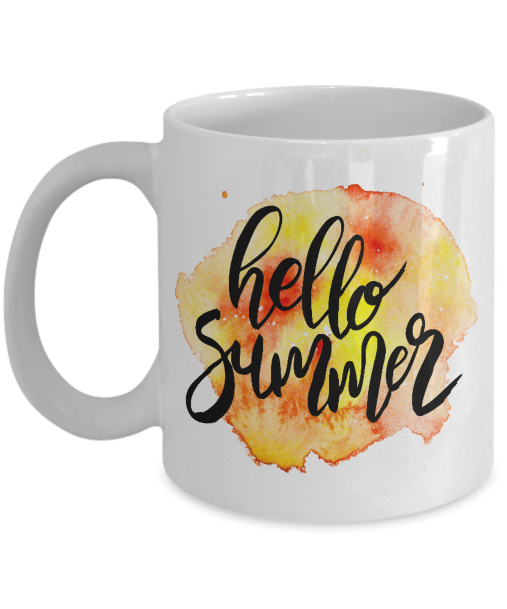 Hello Summer Coffee Mug Watercolor Motivational Quotes -  Premium 11 oz White coffee cup
