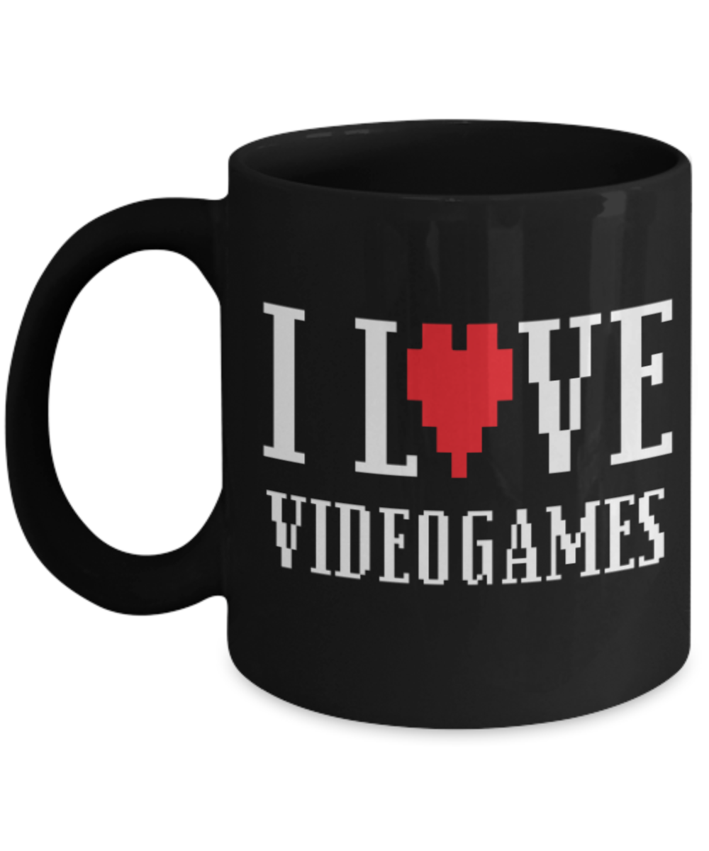 Games Lovers mugs I Love VideoGames - Black Coffee Mug Porcelain Tea Cup 11 oz - Great Gift