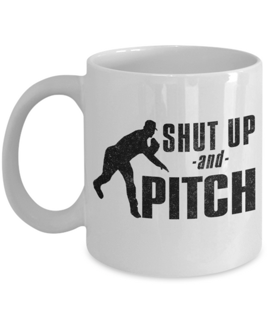Pitching lovers mugs, Shut up and Pitch - Funny White Porcelain Coffee 11 oz