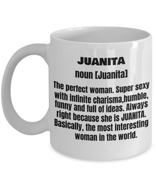 Juanita First Name Adult Definition - Funny White Porcelain Coffee Mug Cute Ceramic Cup 11 oz