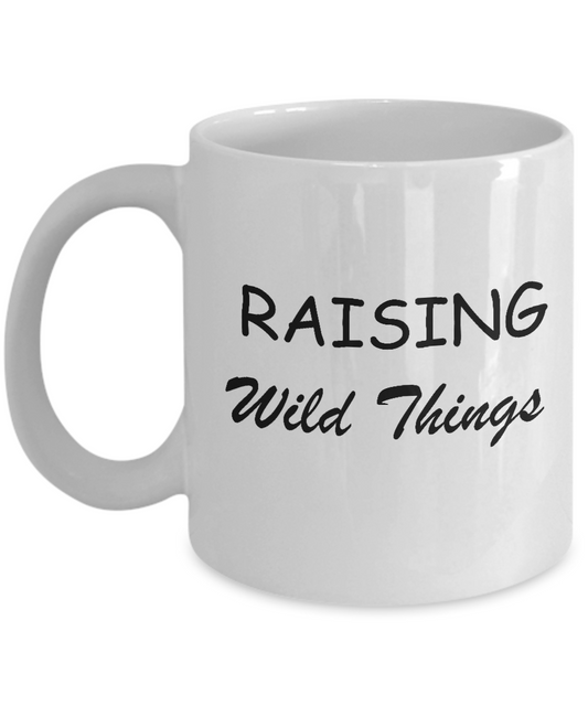 Mother's day gifts - Raising Wild Things Cute Mom Mug - Ceramic Fun Cute Mother's Day white Coffee Cup, 11 Oz