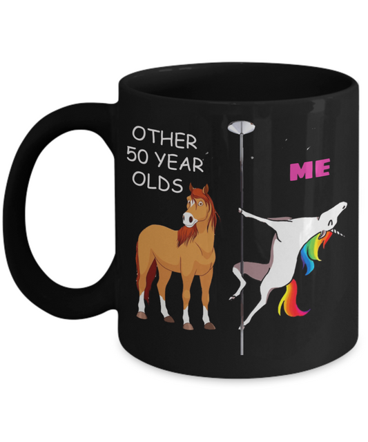 50th Birthday Gift for Women - Other 50 Year Olds Me Unicorn Coffee Mug - Black Porcelain Coffee 11 oz for Grandma, Mom, Sister, Best Friend, Women, Her - Born In 1970