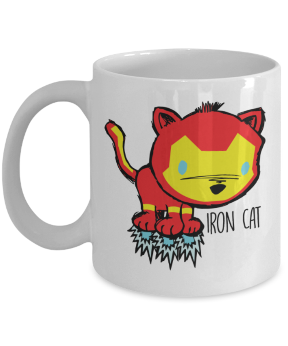 Gift gor cat lovers , Iron cat - White Coffee Mug Porcelain Tea Cup 11 oz - Great Gift