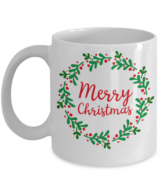 Knightmare before christmas mug - Merry Christmas Wreath - Funny Christmas Gift Mugs, Christmas Gifts for family Ceramic Cup White, Funny Mugs Gift Ideas 11 Oz