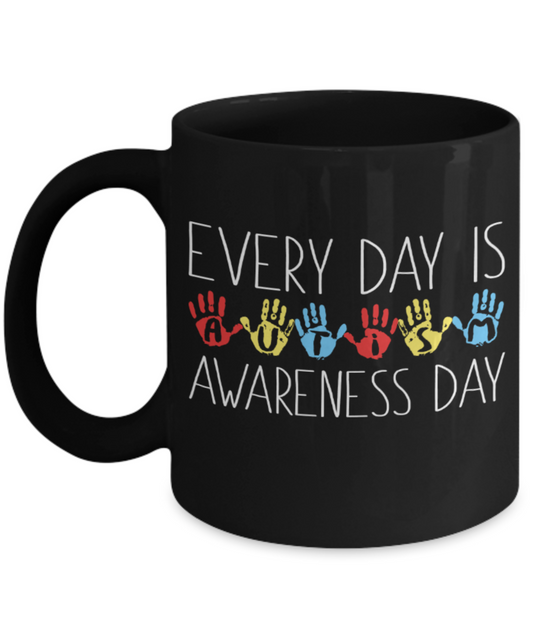 Autism awareness day - Black Coffee Mug Porcelain Tea Cup 11 oz - Great Gift