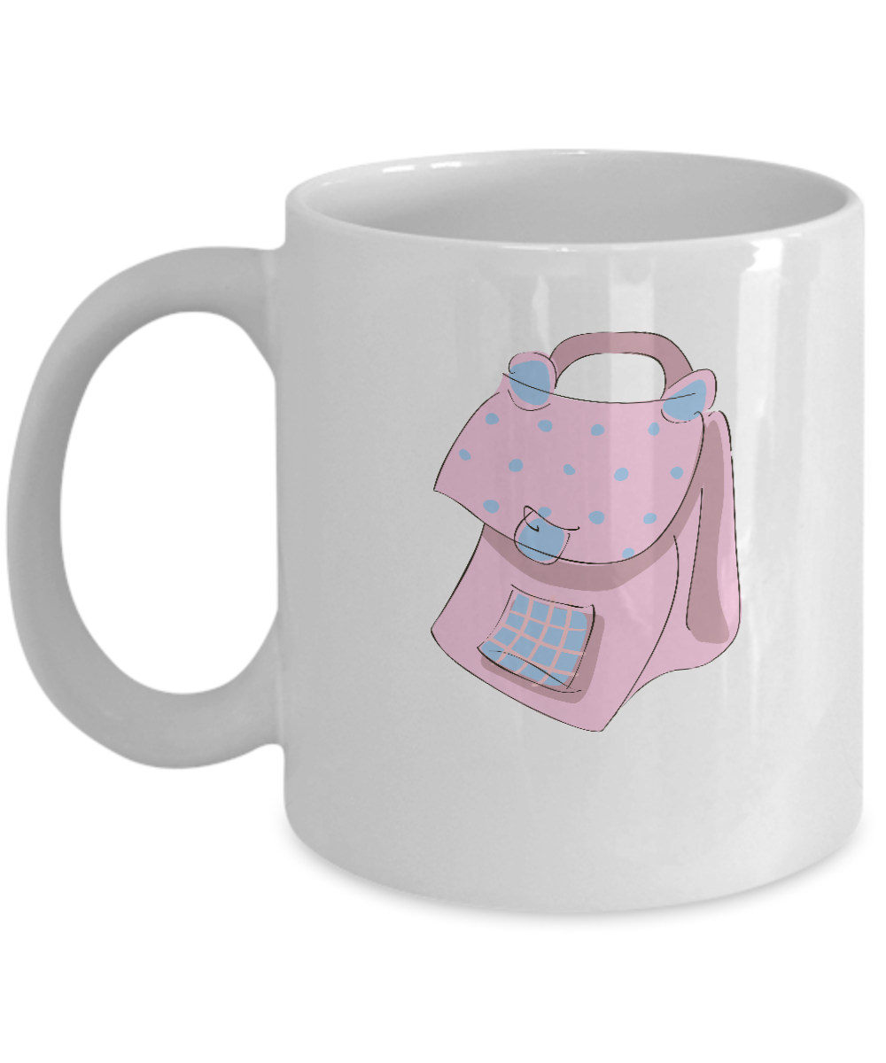 School Bags Pink White Mugs - Funny Coffee Mugs -White coffee mugs 11 oz