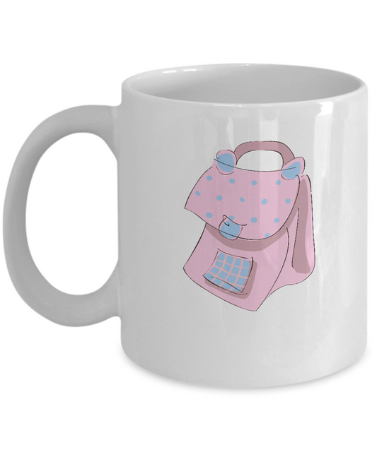 School Bags Pink White Mugs - Funny Coffee Mugs -White coffee mugs 11 oz