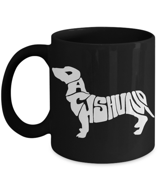 Doxie Dachshund Lovers Gift Coffee mug,Dachshund Shape With Letters-Black Porcelain Coffee Mug 11 oz