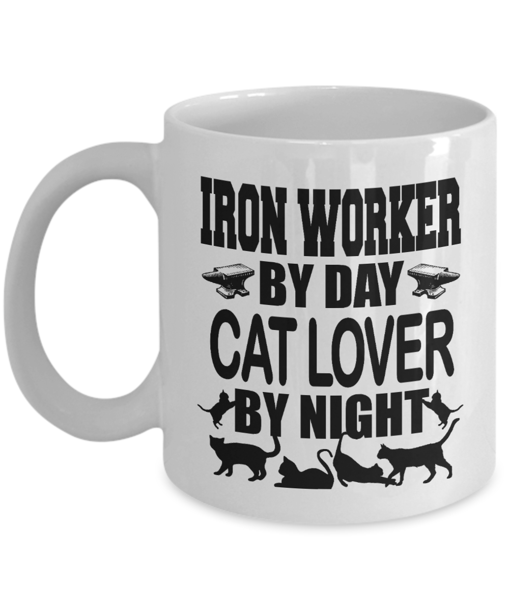 Best Blacksmith Gift Coffee mug, Iron Worker By Day Cat Lover By Night -White Porcelain Coffee Mug 11 oz for Blacksmith, Iron worker, Sheet metal Worker, Father, Husband, Gift