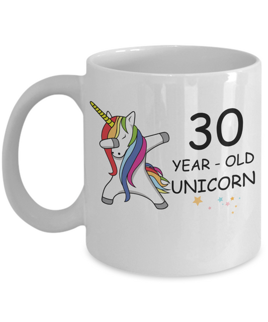 Unicorn Birthday gift 30th Birthday Gift for Women - 30 Year Old Unicorn Dabbing Mug - Funny White Porcelain Coffee 11 oz, 30th Anniversary Bday Gift for Grandma, Mom, Sister, Bestie - Legends are Born In 1990
