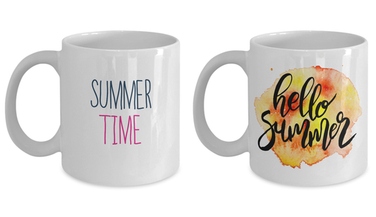 Hello Summer Coffee Mug/ Summer Time Mug Set -Summer White coffee mugs 11 oz
