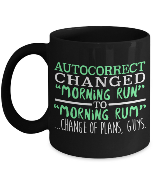 Rum Lovers Mugs , Morning Rum - Black Coffee Mug Porcelain Tea Cup 11 oz - Great Gift