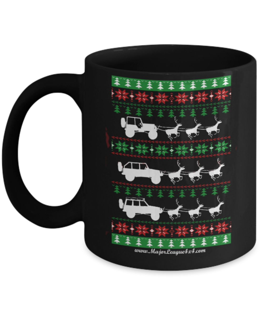 Peets coffee k cups christmas blend , Christmas Jeep Carts - Black Coffee Mug Porcelain Tea Cup 11 oz - Great Gift