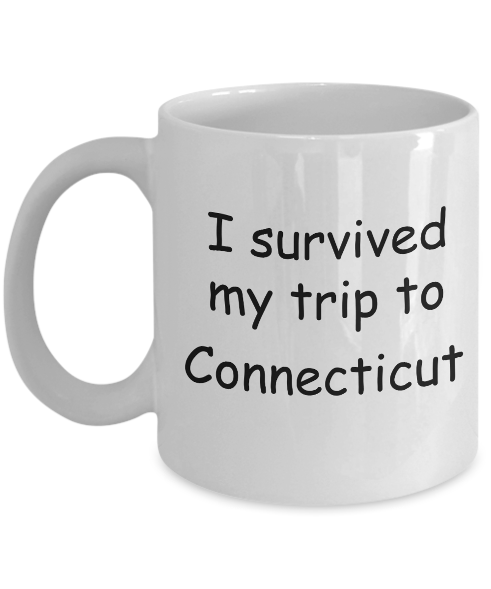 Patriotic coffee mugs , I survived my trip to Connecticut - White Coffee Mug Tea Cup 11 oz Gift