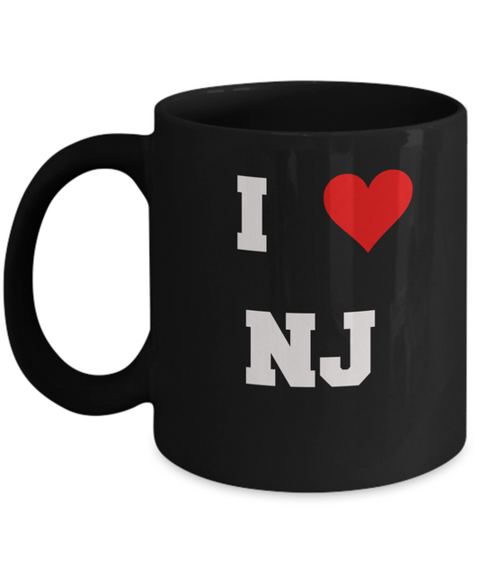 New Jersey Mug, I Love New Jersey NJ Abbreviation USA States Ceramic Black Coffee Mug Tea Cup Gifts Mugs 11 oz Funny Mugs