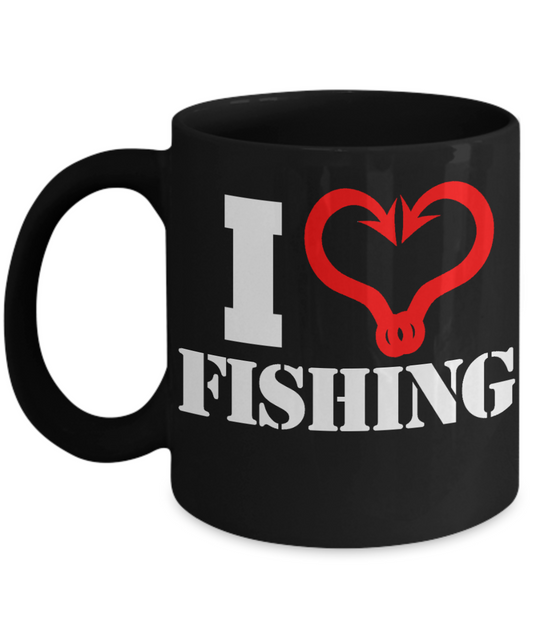 Fishing Love Personalized Gift Coffee Mug, I Love Fishing-Black Porcelain Coffee Mug 11 oz