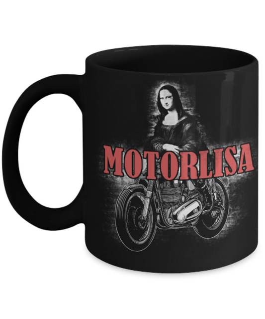 Riding Lovers Mugs , Motorlisa - Black Coffee Mug Porcelain Tea Cup 11 oz - Great Gift