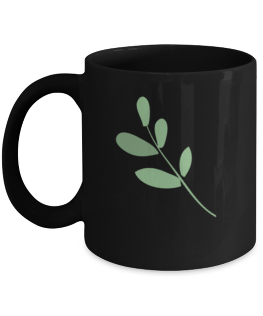 Sprig Smooth 8 Black Mugs - Funny coffee mugs - Porcelain Black coffee mugs 11 oz