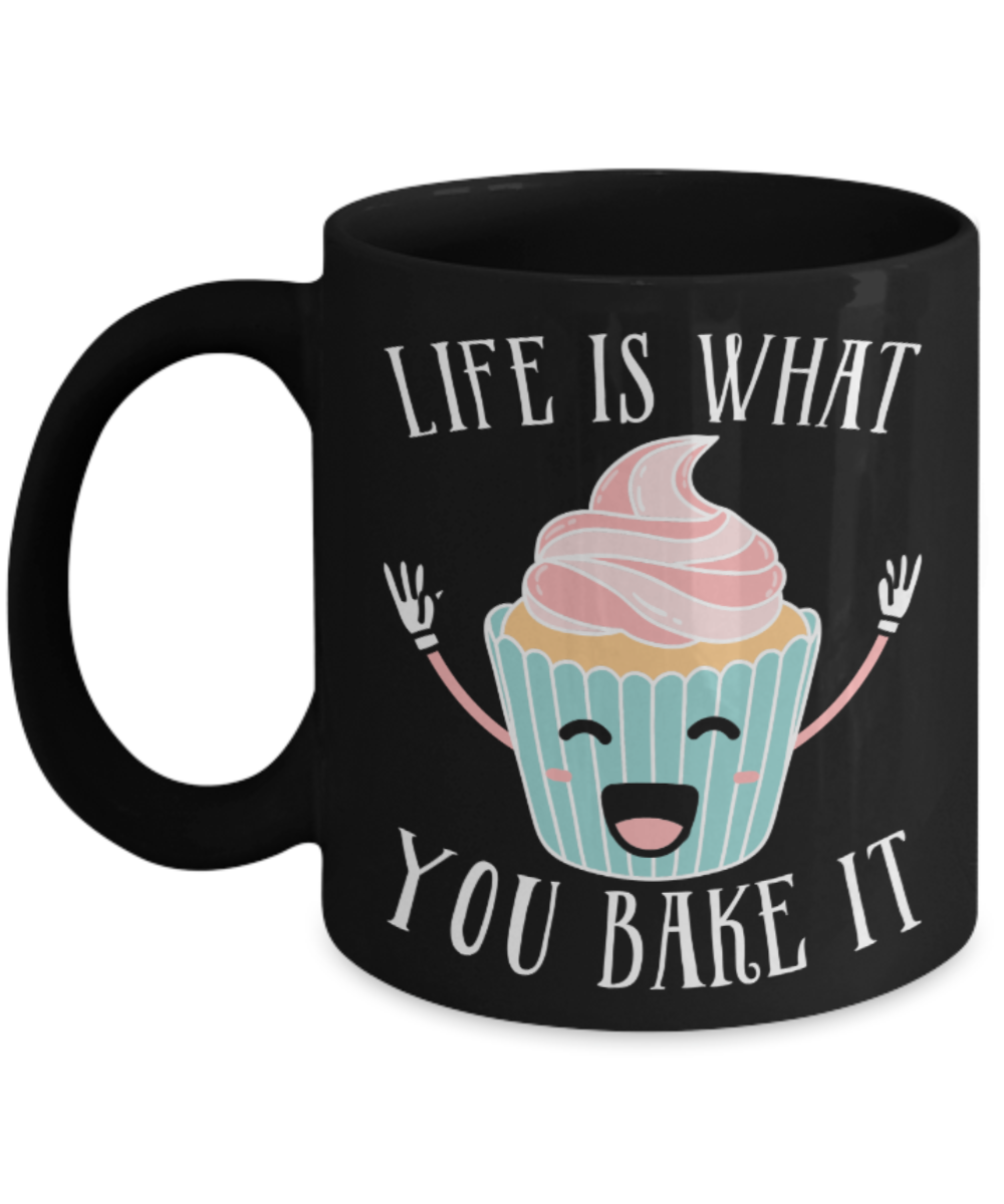 Food lovers Mugs , Life is what you make it - Black Coffee Mug Porcelain Tea Cup 11 oz - Great Gift