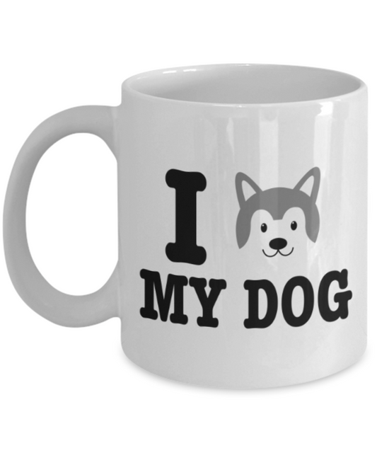 Gift gor dog lovers , I love my Dog - White Coffee Mug Porcelain Tea Cup 11 oz - Great Gift