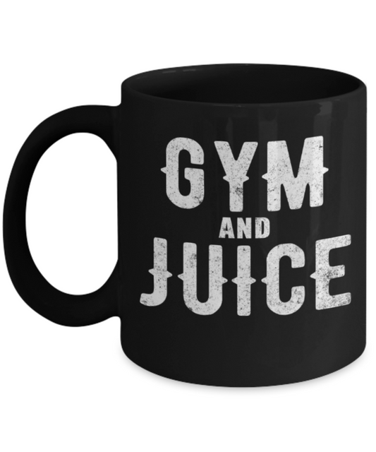 Gym Lovers mugs, Gym & Juice - Funny Black Porcelain Coffee 11 oz