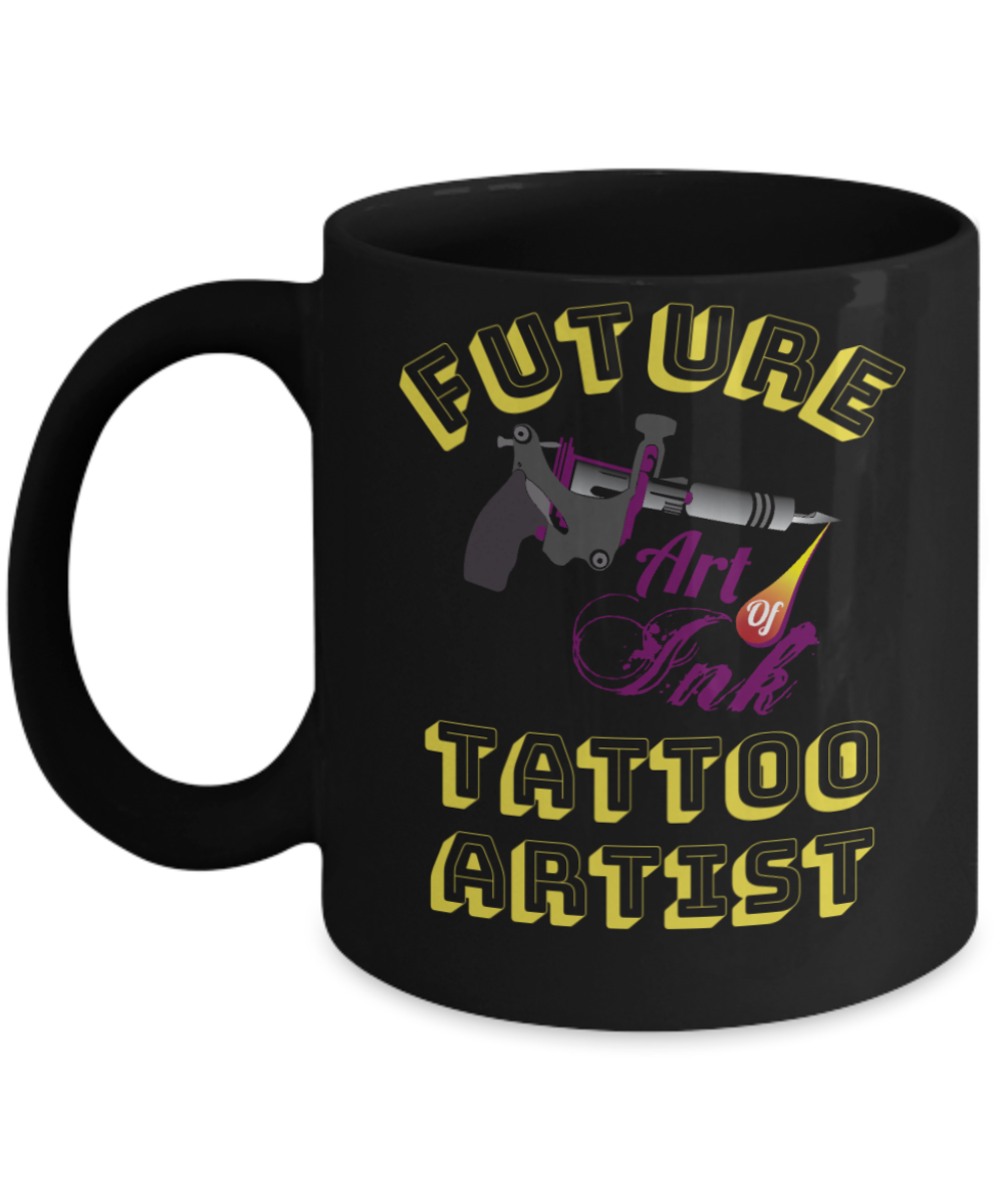 Future Tattoo Artist Coffee Cup- Black Porcelain Coffee Cup,Premium 11 oz Black coffee cup