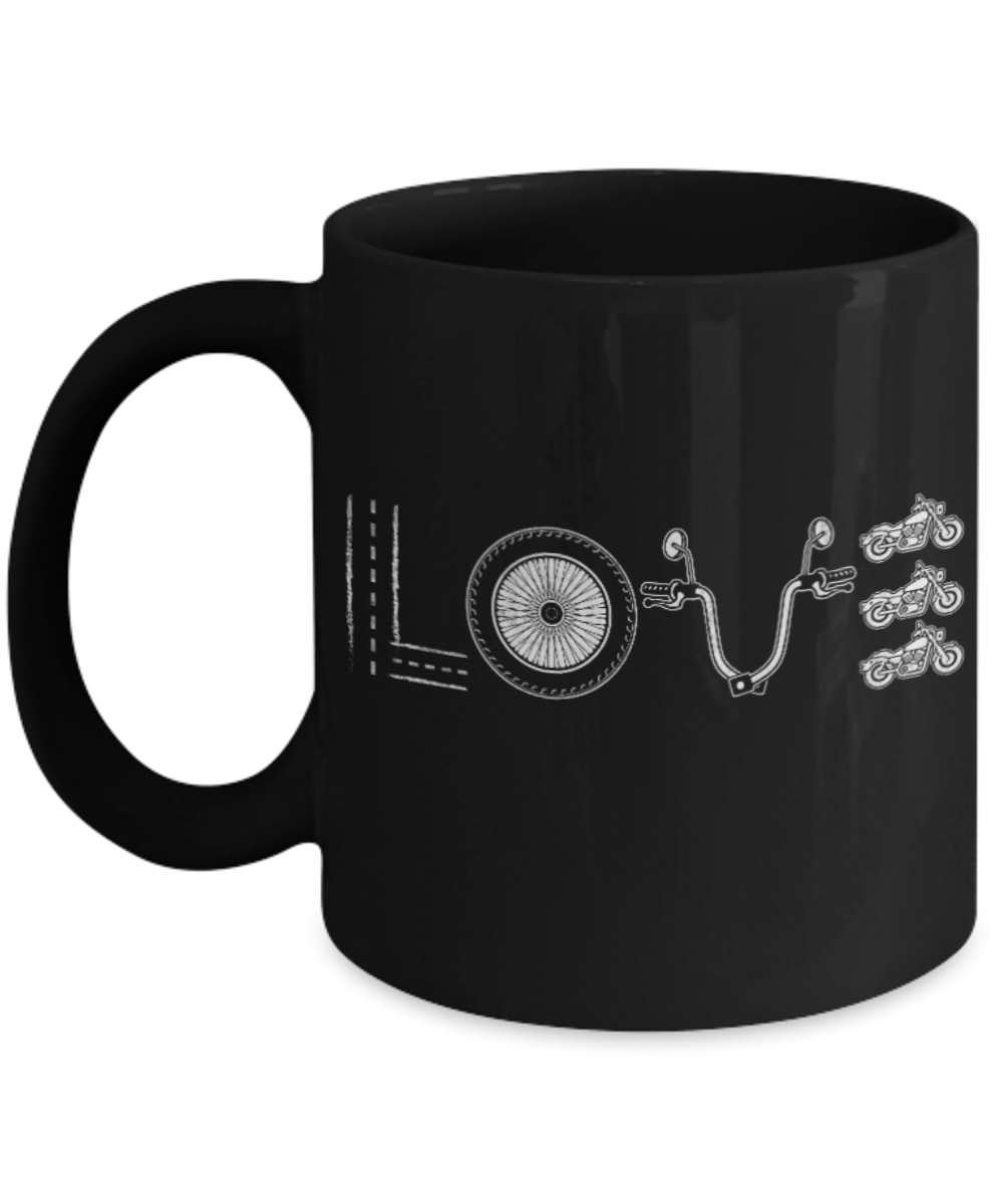 Bike Lovers Mugs , Bike Love - Black Coffee Mug Porcelain Tea Cup 11 oz - Great Gift