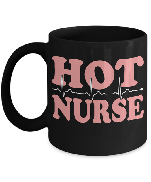 Nurse Appreciation Coffee Mug, Hot Nurse-Black Porcelain Coffee Mug 11 oz for Nurse,Nursing, Medical, Student,dad,mom