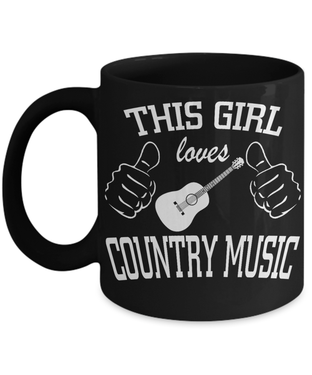 Music Lover Gift Coffee Mug, This Girl Loves Country Music-Black Porcelain Coffee Mug 11 oz, For Sister,Girlfriend, Mother,Music Mug
