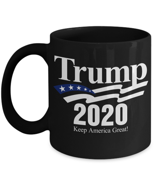 Trump 2020 Flag mugs, Trump 2020 Keep America Great - Funny Black Porcelain Coffee 11 oz