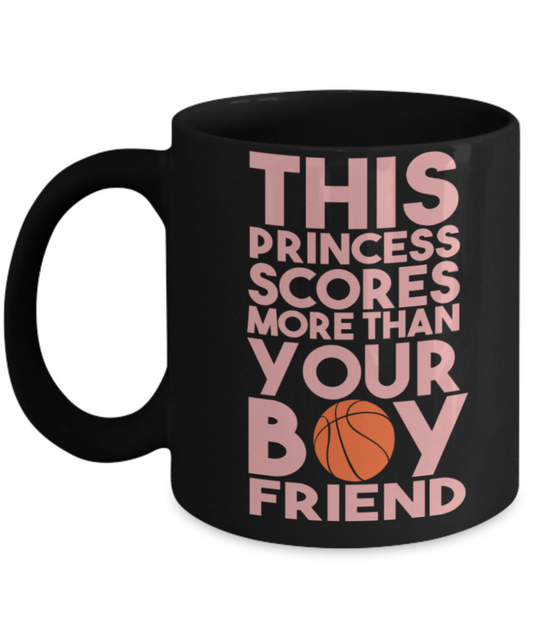 Baseball lovers mugs, This princess scores more than your boyfriend - Funny Black Porcelain Coffee 11 oz