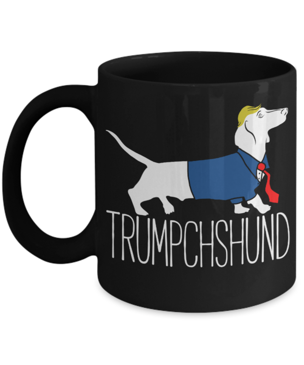 Trumpchshund - Black Coffee Mug Porcelain Tea Cup 11 oz - Great Gift