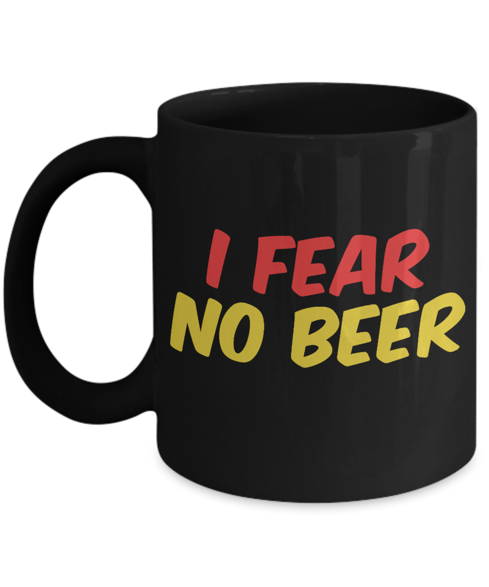 Brewer Coffee Mug, I Fear No Beer-Black Porcelain Coffee Mug 11 oz for Beer lover, dad,mom, husband, wife, Grandpa
