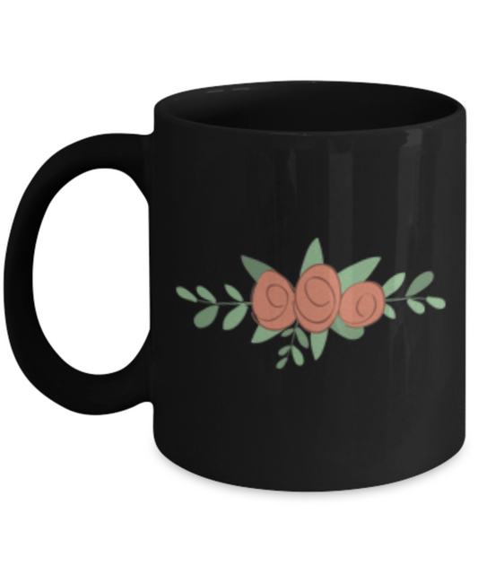 Bouquet Roses Textured Black Mugs - Funny  Black coffee mugs 11 oz